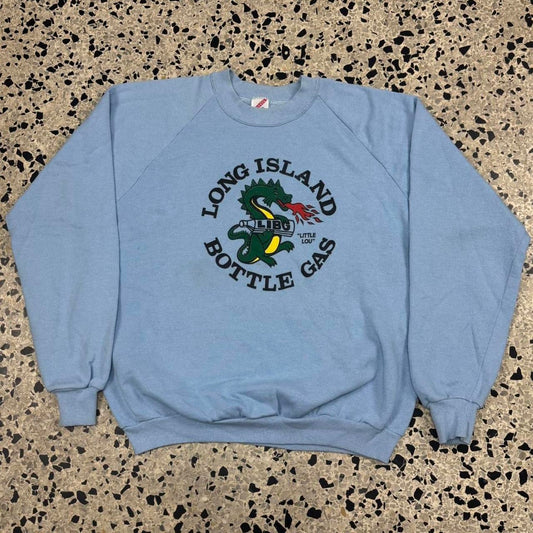 VINTAGE 80S 90S LONG ISLAND BOTTLE GAS DRAGON RAGLAN SWEATSHIRT: