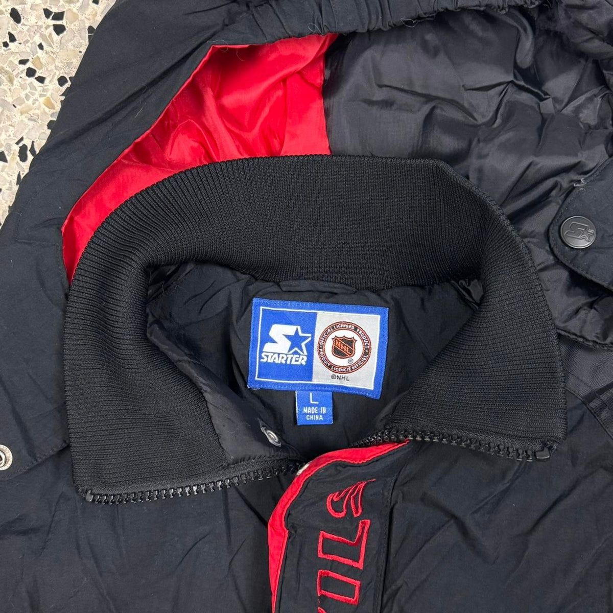 VINTAGE 90S NEW JERSEY DEVILS STARTER PULLOVER ANORAK KIDS L HOODED JACKET: