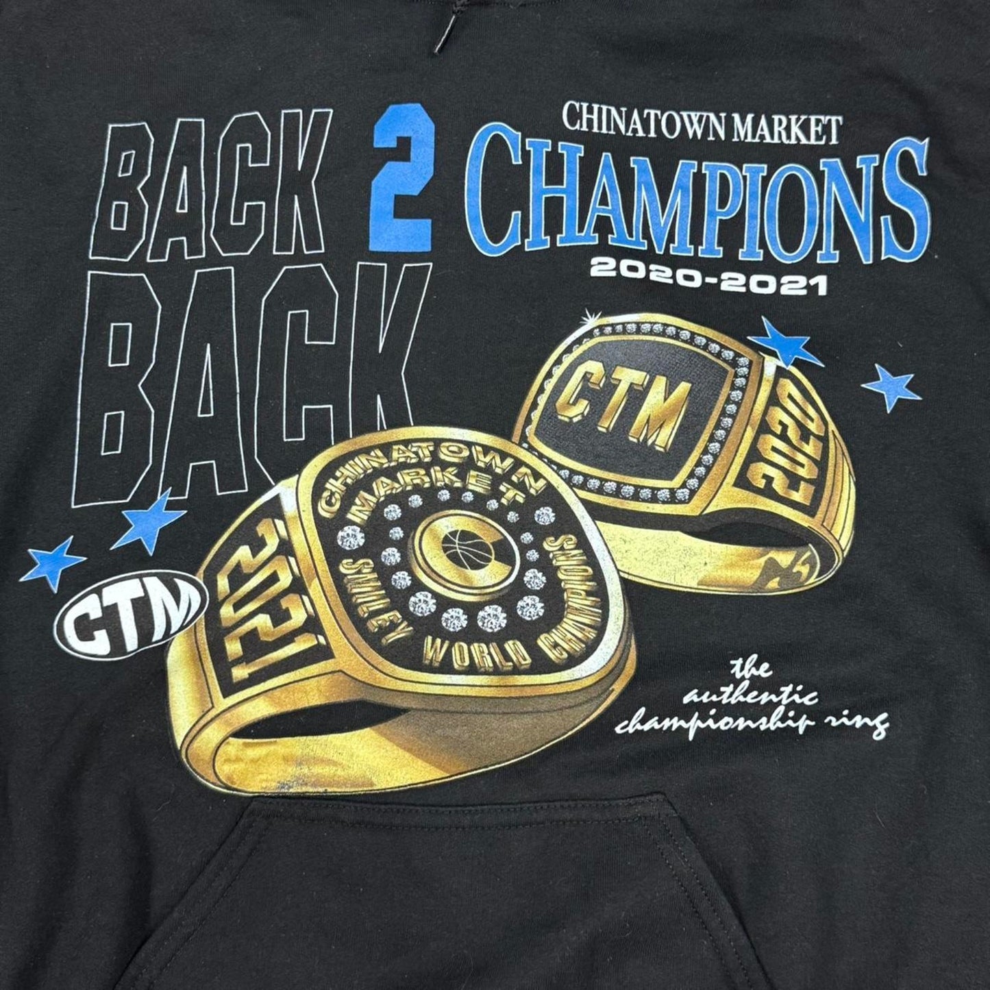 CHINATOWN MARKET BACK TO BACK SMILEY WORLD CHAMPIONS HOODIE: