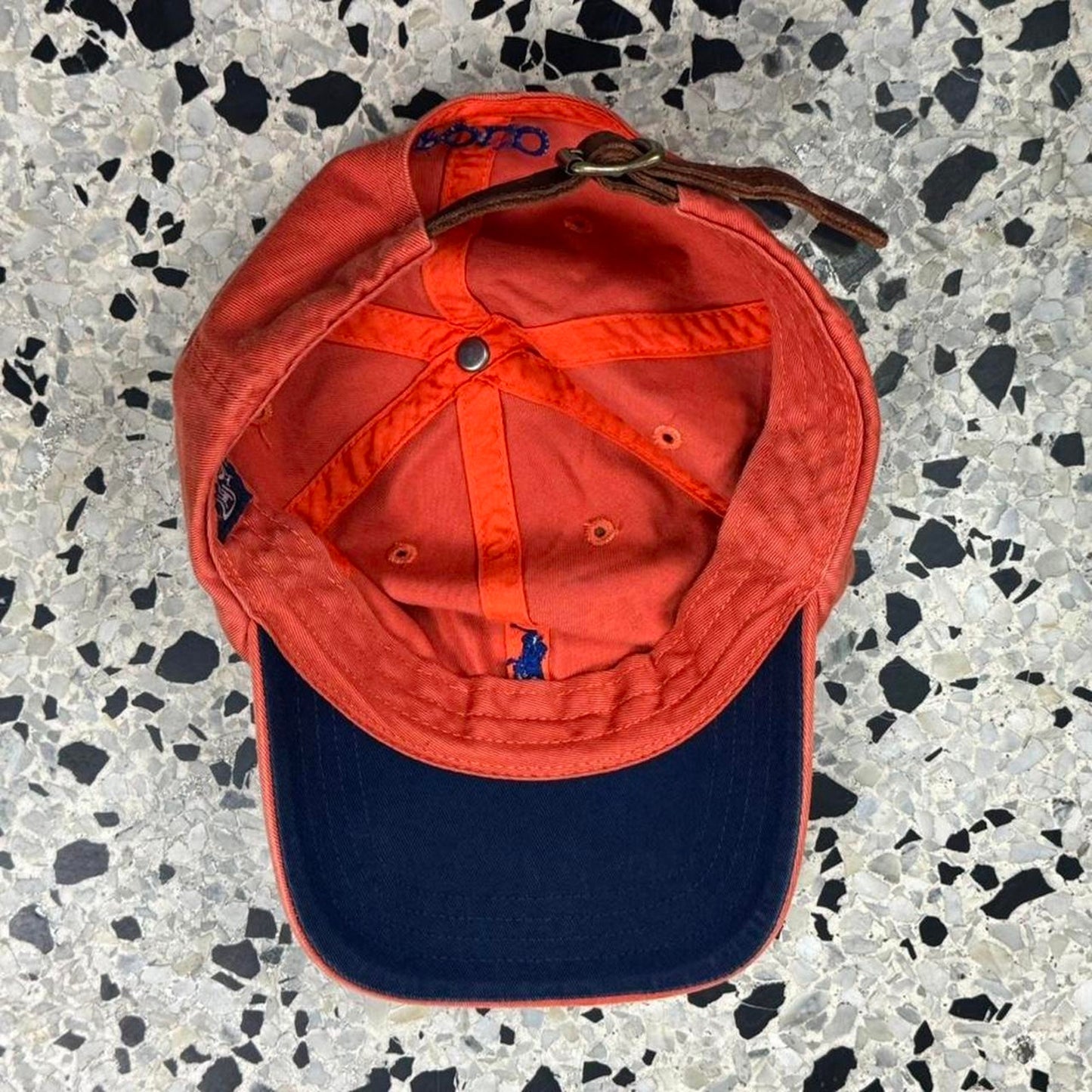 VINTAGE Y2K POLO BY RALPH LAUREN ORANGE STRAPBACK W/ LEATHER STRAP: