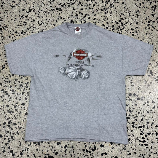 VINTAGE Y2K 2004 HARLEY DAVIDSON MOTORCYCLES BUGS NEVER HAD A CHANCE TEE: