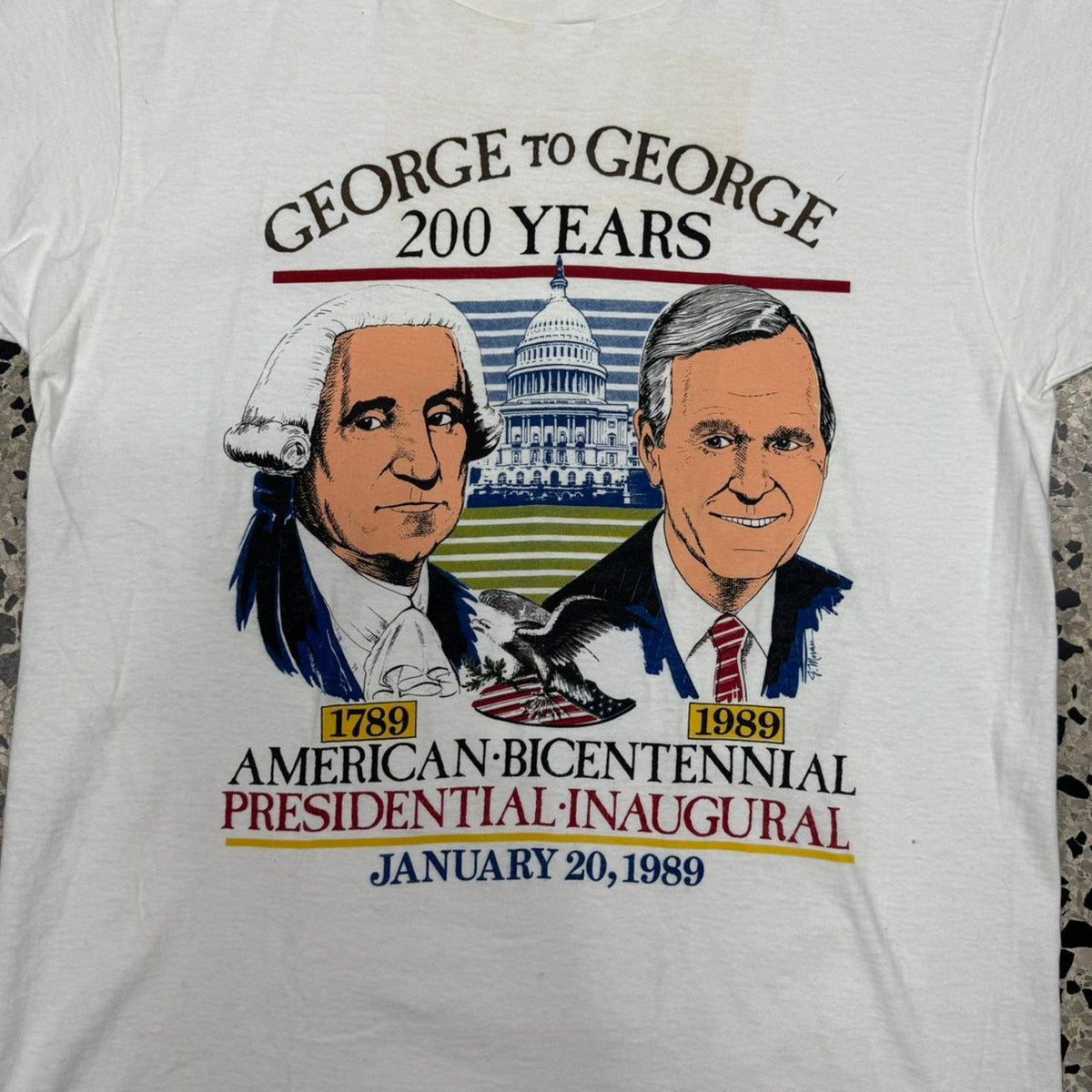 VINTAGE 80S 1989 SINGLE STITCH GEORGE TO GEORGE 200 YEARS PRESIDENTIAL INAUGURATION POLITICAL TEE: