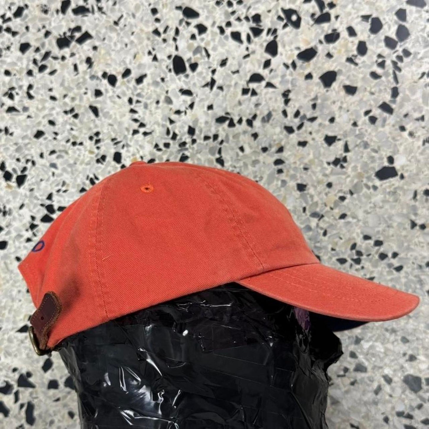 VINTAGE Y2K POLO BY RALPH LAUREN ORANGE STRAPBACK W/ LEATHER STRAP: