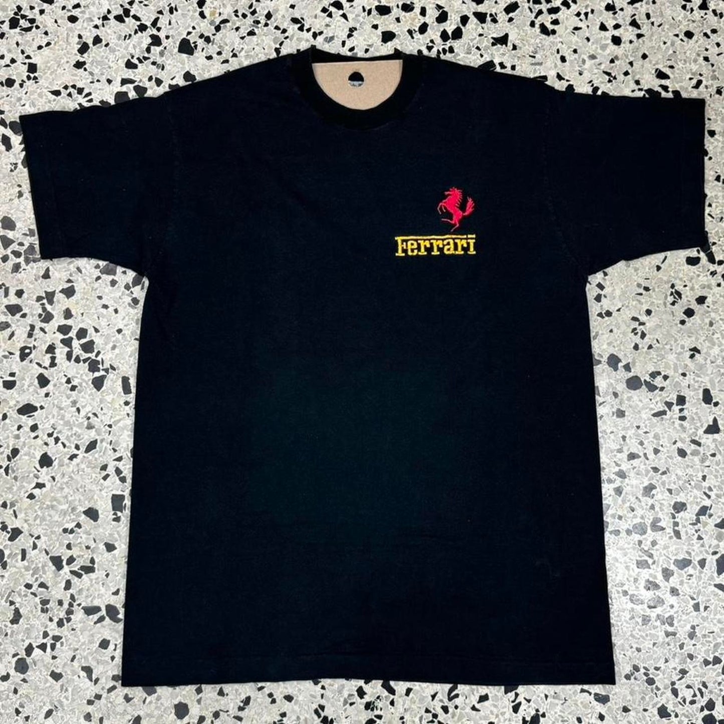 VINTAGE 90S SINGLE STITCH FERRARI EMBROIDERED LOGO TEE: