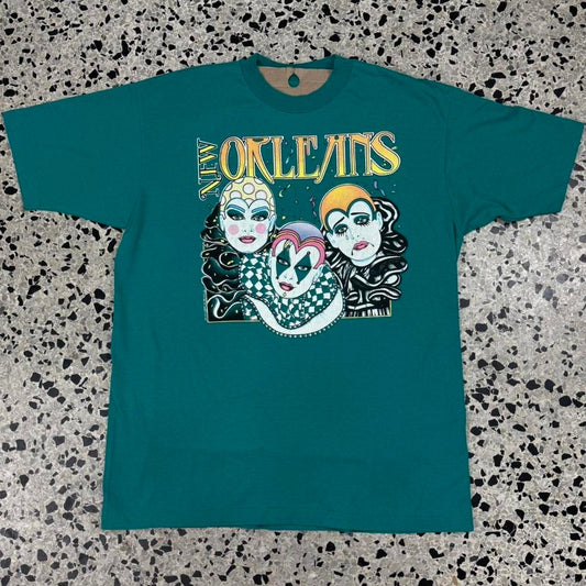 VINTAGE 90S SINGLE STITCH NEW ORLEANS MARDI GRAS TOURIST TEE: