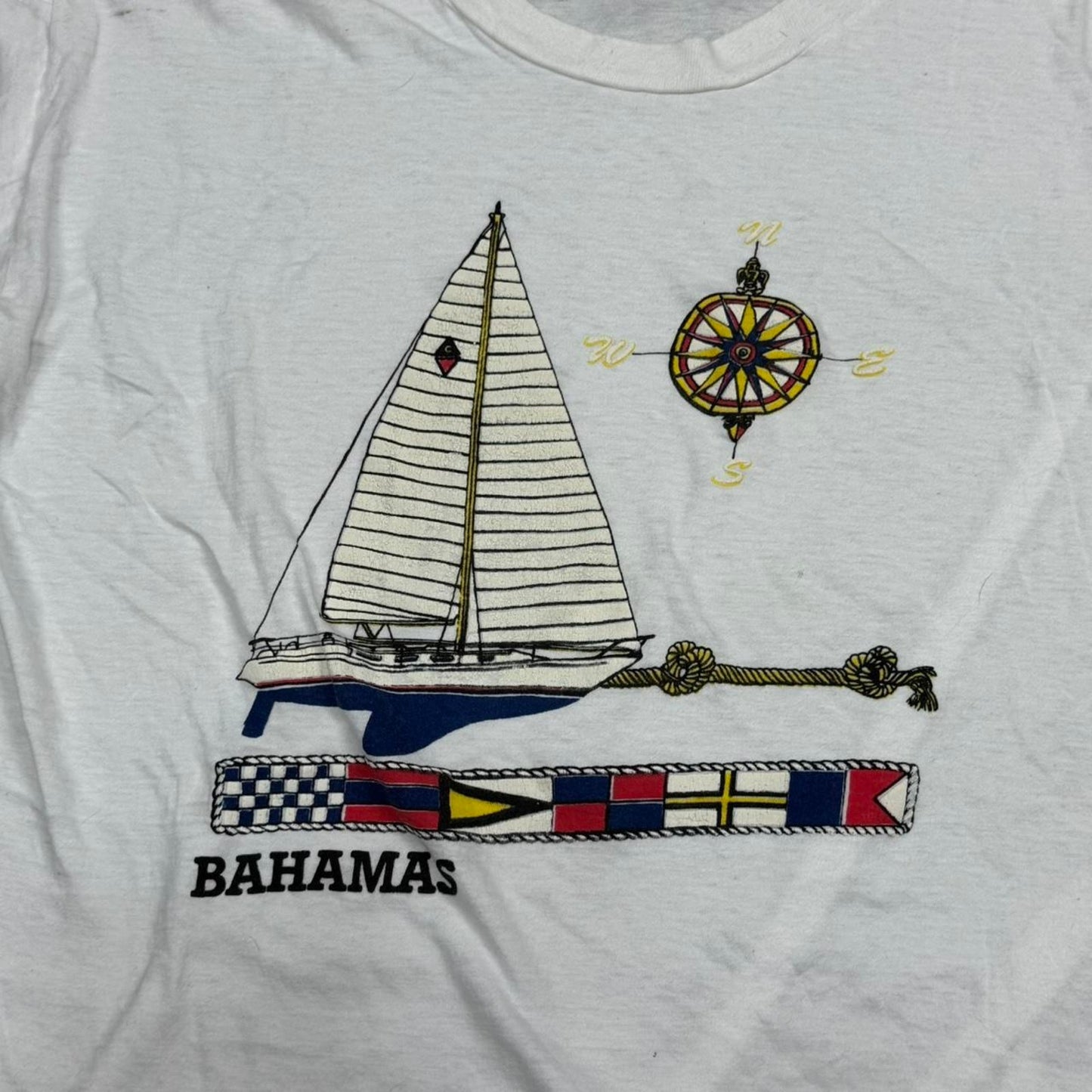 VINTAGE 90S SINGLE STITCH BAHAMAS NAUTICAL TOURIST TEE: