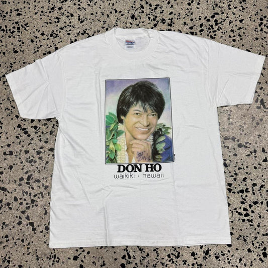 VINTAGE 90S 1999 DON HO SIGNED WAIKIKI HAWAII SHOW FACE TEE: