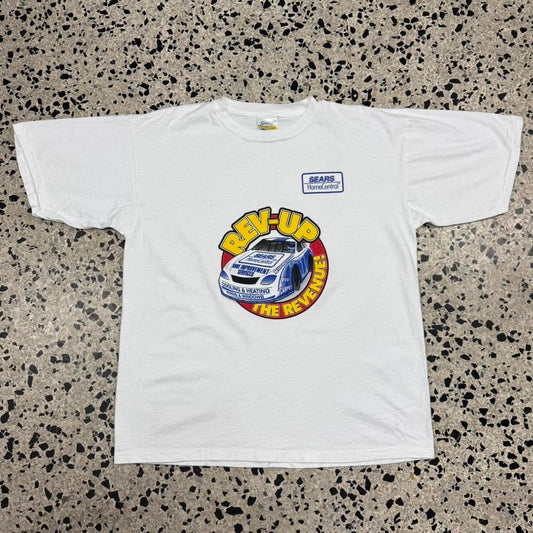 VINTAGE 90S Y2K SEARS RACING REV-UP THE REVENUE NASCAR TEE: