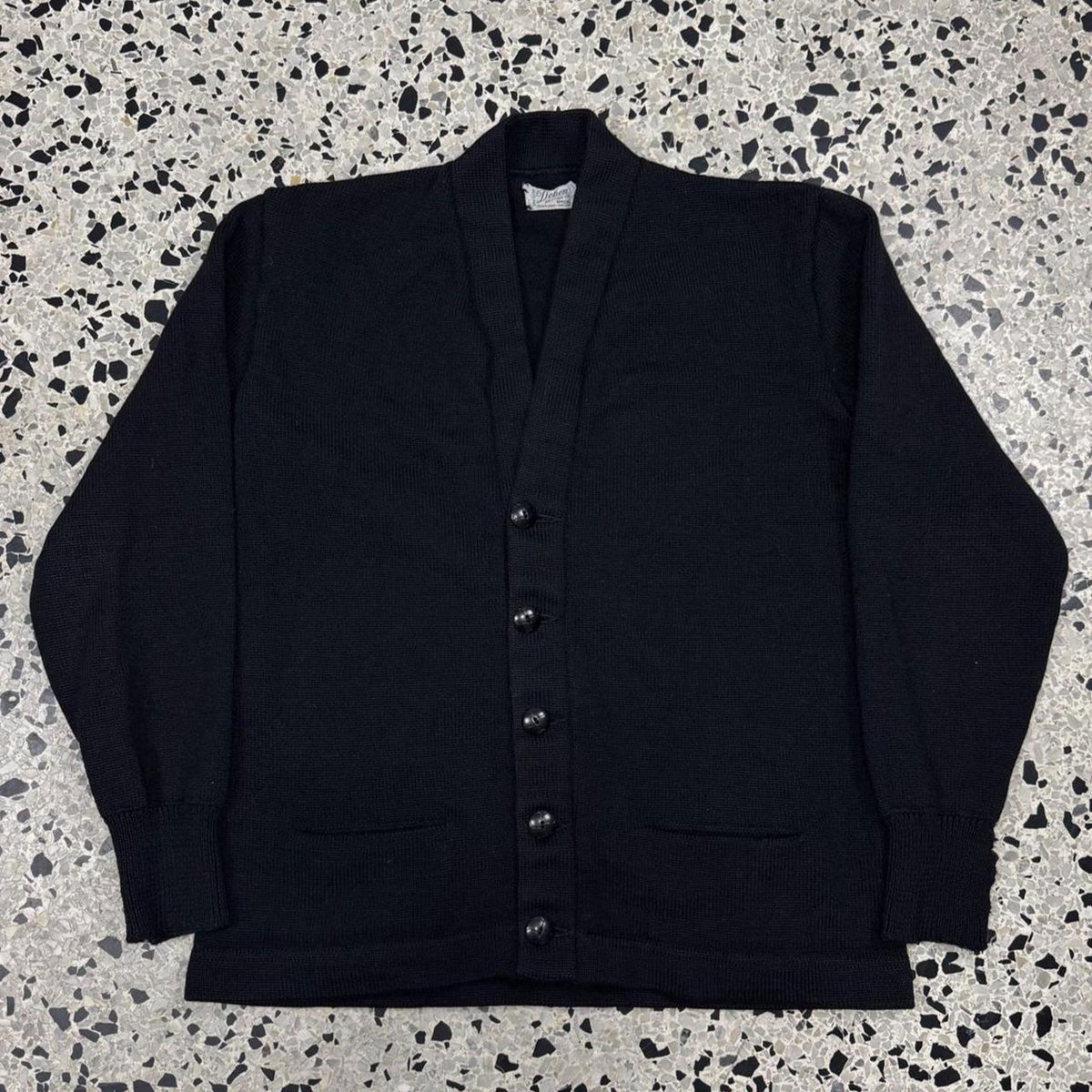VINTAGE 50S 60S TRUE VTG DEHEN KNITTING CO. 100% WOOL KNIT CARDIGAN: