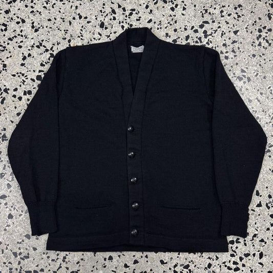 VINTAGE 50S 60S TRUE VTG DEHEN KNITTING CO. 100% WOOL KNIT CARDIGAN: