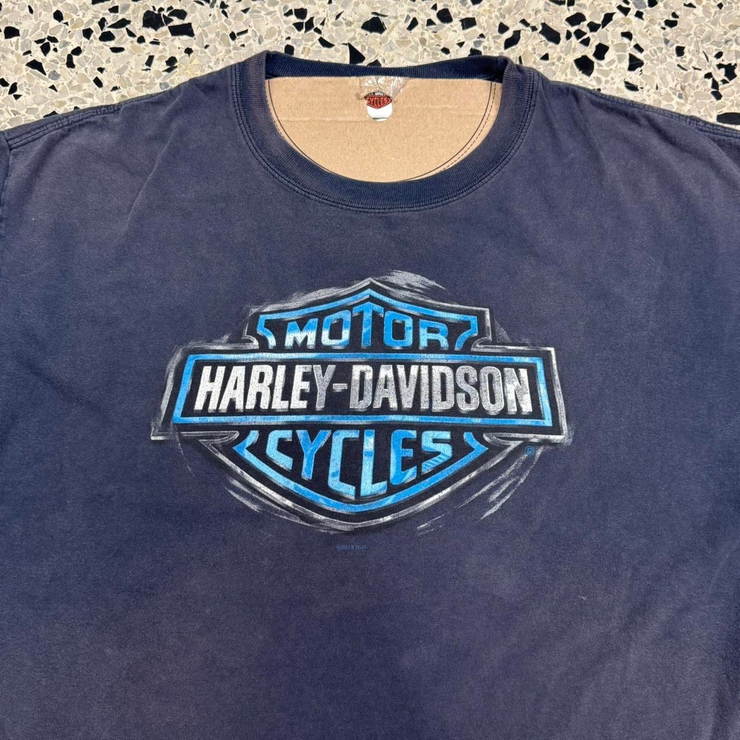 VINTAGE Y2K HARLEY DAVIDSON BLUE EMBLEM X BOSTON HARLEY DAVIDSON TEE: