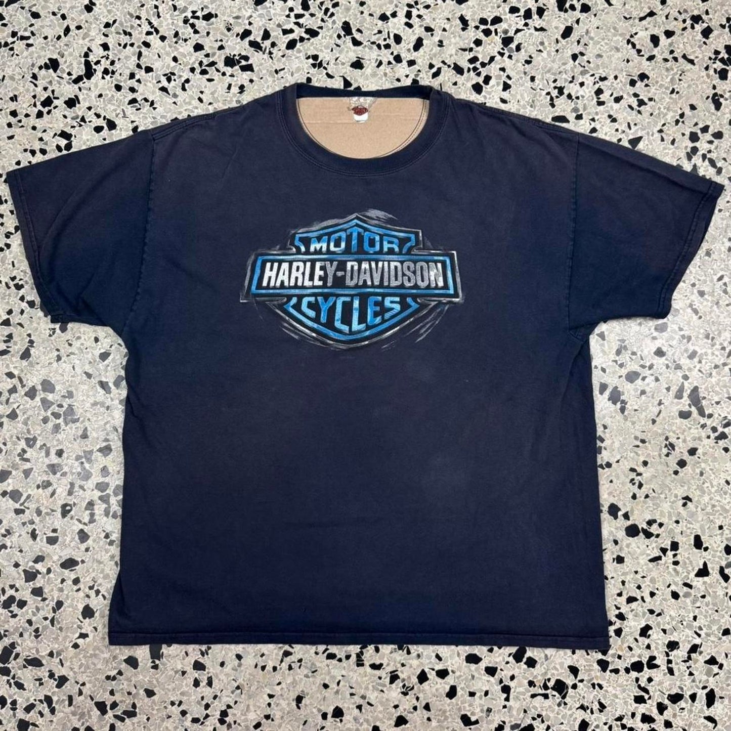 VINTAGE Y2K HARLEY DAVIDSON BLUE EMBLEM X BOSTON HARLEY DAVIDSON TEE: