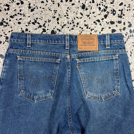 VINTAGE 80S ORANGE TAB 36X30 LEVIS 550 DENIM JEANS: