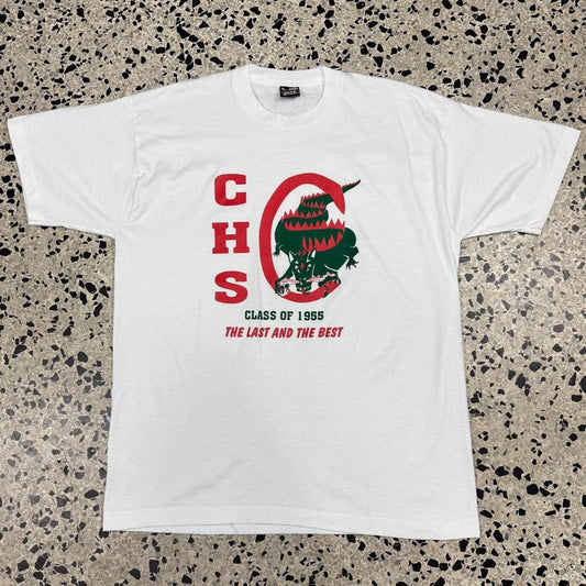 VINTAGE 80S 90S SINGLE STITCH CHS DRAGONS CLASS OF 1955 REUNION TEE:
