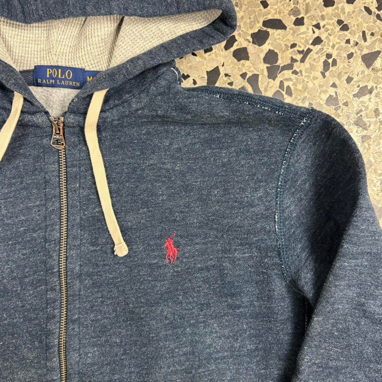 VINTAGE Y2K POLO BY RALPH LAUREN DARK HEATHER GRAY ESSENTIAL ZIP UP HOODIE: