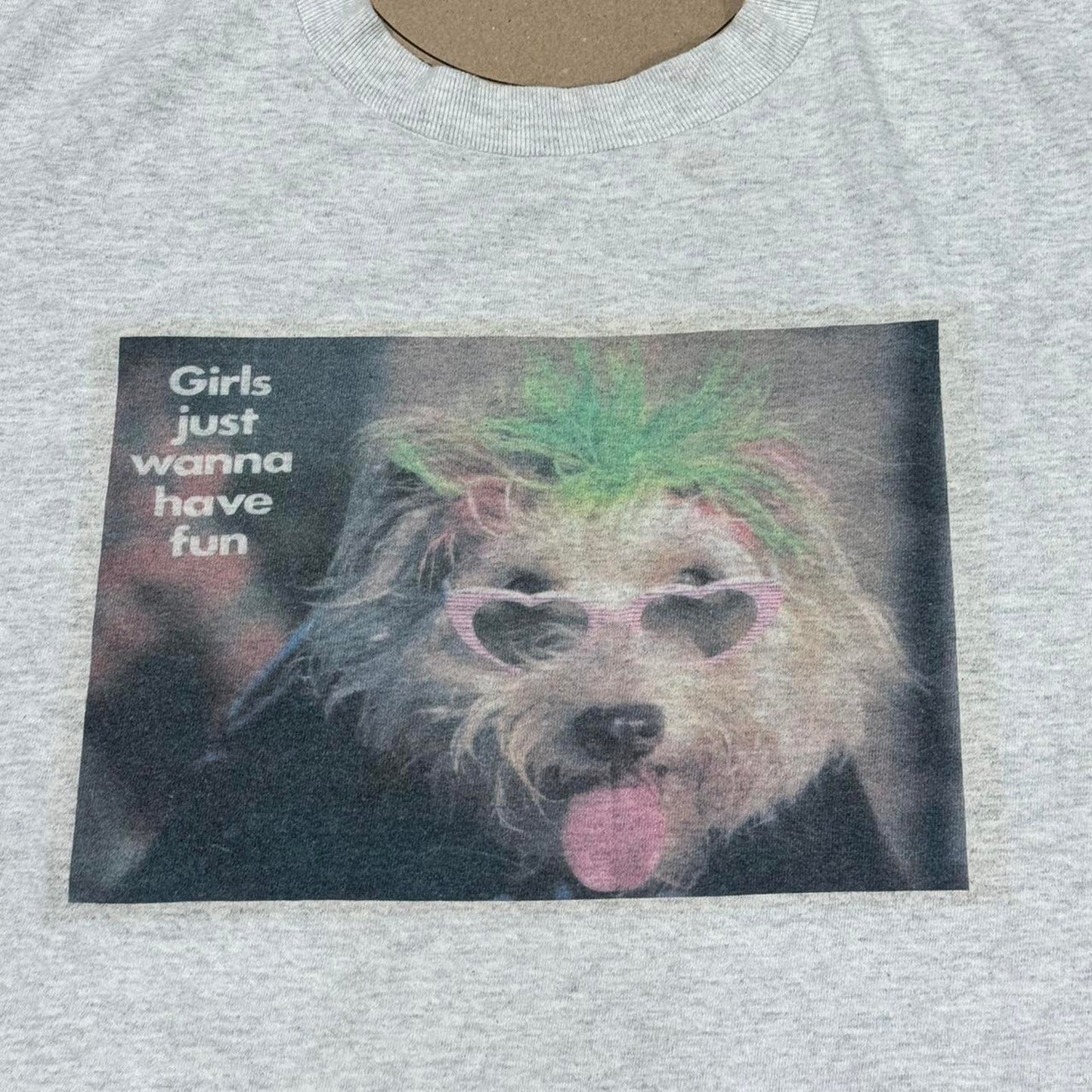 VINTAGE 90S Y2K “GIRLS JUST WANNA HAVE FUN” SILLY DOG TEE: