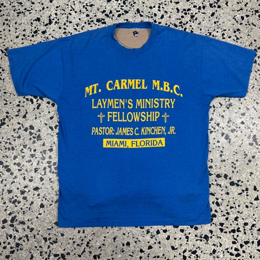VINTAGE 90S SINGLE STITCH MT. CARMEL M.B.C. FELLOWSHIP RELIGIOUS TEE:
