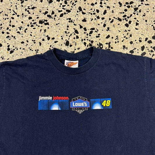 VINTAGE Y2K 2005 JIMMIE JOHNSON TEAM LOWE’S RACING 48 NASCAR DOUBLE SIDED TEE: